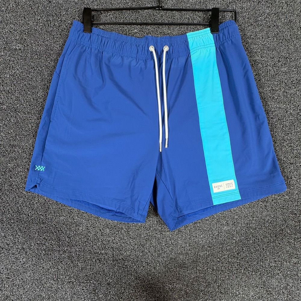 Rhone Fletcher Swim Trunks Men's M Blue Color Block Lined Drawstring Waist